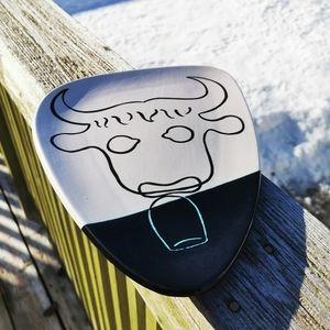 Triangular Cow / Bull Pottery Platter